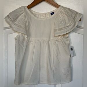 Old Navy Girls Flutter Sleeve Lace Trim Top White Cream M (8) NWT